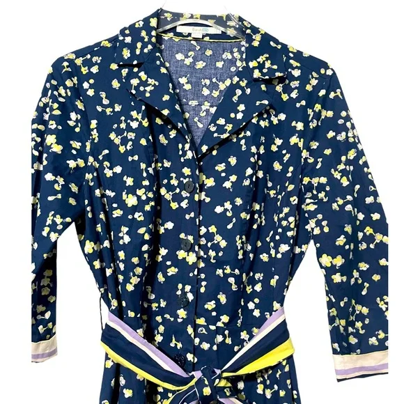Boden Riviera Button Front Belted Shirt Dress Navy Blue Floral Size 10L - Picture 5 of 9